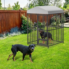 ShiningLove Large Outdoor Dog Kennel, Heavy Duty Dog Cage with Roof, Dog Kennel Galvanized Iron Dog House with Safety Locks,UV & Water Resistant Proof Cover, for Garden Backyard Black (4x4x6FT)