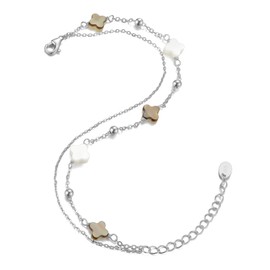 RADIANT REVIVE 925 Sterling Silver Clover Bracelet with White and Black Mother of Pearl Charm, Four Leaf Lucky Small Gift for Women (Silver)