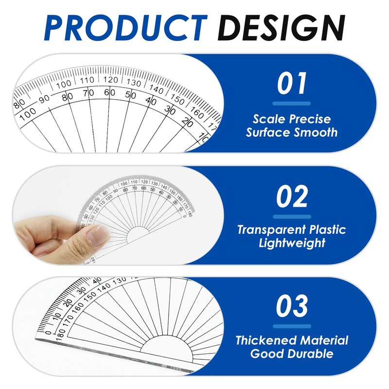 Protractor Set 3pcs,180° Clear Plastic Angle Measurement Tool,for Students, Teachers,