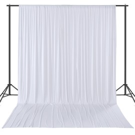 10x16ft White Backdrop Curtain for Party, 2 Panels Wrinkle Free 16 Foot Long Polyester Photo Backdrop Drapes Photography Background for Wedding Birthday Gathing