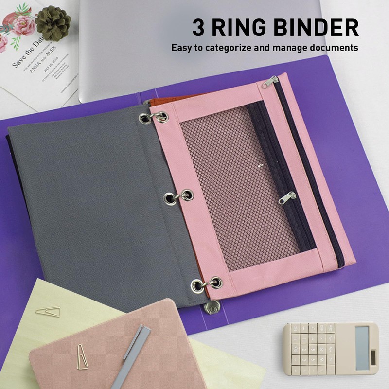 ASBEFORE Pencil Pouch for 3 Ring Binder - 3 Hole