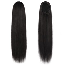 BARSDAR Dark Brown Ponytail Extension - 16 Inch Short Straight Drawstring Ponytail Extensions for Women, Synthetic Drawstring Clip in Pony Tails Hairpieces Fake Straight Ponytails - Darkest Brown