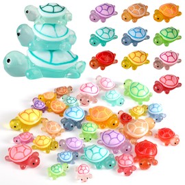 Lyreh 30pcs Mini Resin Turtles, 3 Sizes Miniature Tiny Cute Figurines 10 Colors Glow in The Dark Micro Figures Small Resin Animals for Dollhouse Flowerpot