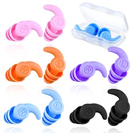 Wettarn 5 Pairs Ear Plugs for Swimming Waterproof Silicone Reusable Swim Earplugs Swimming Earplugs Noise Canceling Earplugs with Case for Adults Swimmers Pool Surfing Shower Sleeping, 5 Colors