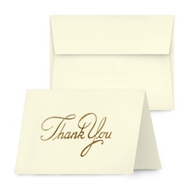 Gold Foil Embossed Thank You Cream Greeting Cards – Great for Holidays, Baby and Bridal Showers, Birthdays, Weddings, Graduations, Business, Complimentary Cards to Gifts and Presents – 25 per Pack