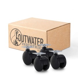 2" Wheel Diameter | Black Nylon Swivel Non Hooded Twin Wheel Furniture Caster | 1-1/2" Square Top Plate | Swivel Radius of 1-3/4" | 4 Pack by Outwater