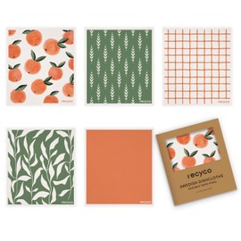 RECYCO - Juego de 5 paños de cocina suecos lavables al por mayor, toallas de papel de limpieza reutilizables de celulosa, absorbentes, paños de cocina, 7 pulgadas de largo x 8 pulgadas de ancho,