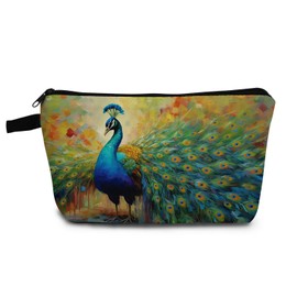 YULUENZE Peacock Gift Peacock Pattern Makeup Bag Cute Small Organizer Bag with Zipper Peacock Cosmetic Bag Birthday Gifts for Peacock Lovers Women Sisters Friends