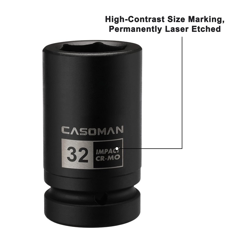 CASOMAN 10PCS 1-Inch Drive Deep Impact Socket Set, Metric, CR-MO,