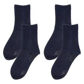 Fukusuke 37789WQ Men's Socks, Checkered Pattern, Crew Length, 2 Pairs Set, Non-Slip, Men's, navy