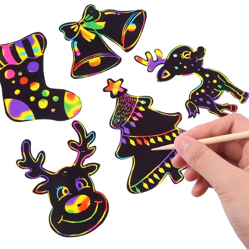 DIYASY Christmas Scratch Art Paper,96Pcs Crafts Kits Magic Rainbow Scratch