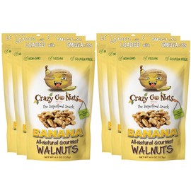 Crazy Go Nuts Walnuts - Banana, 4.5 oz (6-Pack) - Healthy Snacks, Vegan, Gluten Free, Superfood - Natural, Non-GMO, ALA, Omega 3 Fatty Acids, Good Fats, and Antioxidants
