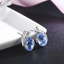 SBLING Platinum-Plated Teardrop Stud Earrings Made with Austrian Crystals (2 cttw;Blue)
