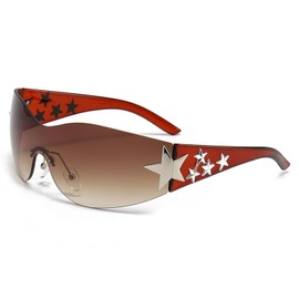 LJCZKA Rimless y2k Sunglasses Star for Women Men, Oversized Wrap Around Sunglasses Women Star Shades y2k One Piece Unisex