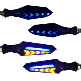 MOXRUQ 4-Pack LED Motorcycle Turn Signals, Universal Arrow Flowing Blinkers with Daytime Running Lights, Double-Sided Flowing Turn Indicators, Cool Modified Accessories for Motorcycles Bikes (Blue)