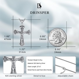 DRINSPER Cross Necklace for Women Men,Crucifix Jesus Pendant Necklaces 925 Sterling Silver Patron Saint Medals Amulet Protection Religious Faith Trendy Jewelry Gifts, jesus jewelry, Sterling Silver