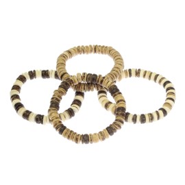 benerini Set of 4 - Coco Wood Bead Elasticated Surfer Style Bracelets/Wristbands - Maximum Wrist Size 17 CM - Set Style A