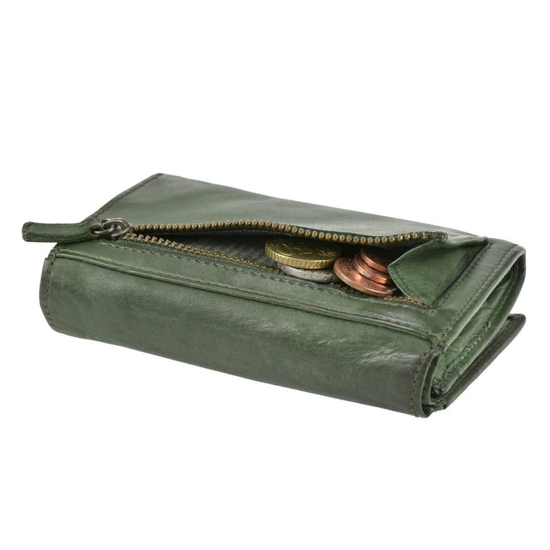 Bear Design Women's Wallet Leather 9 Card Slots Olive Green