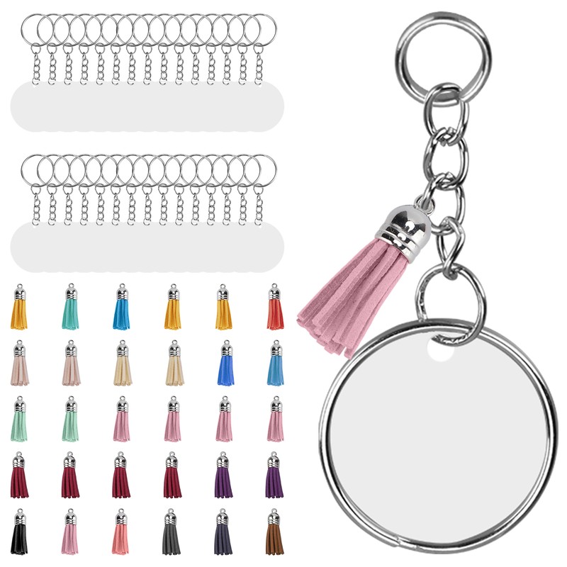 30Set DIY HandPainted Acrylic Keychain Blanks Circles Keychain Tassel Set