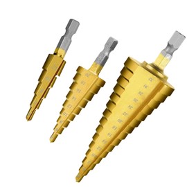 Fi18 3Pcs HSS Step Bits Set High Speed Steel Step Drill Bits Set Cone Drill Bits Hole Cutter for Wood Stainless Steel Sheet Metal