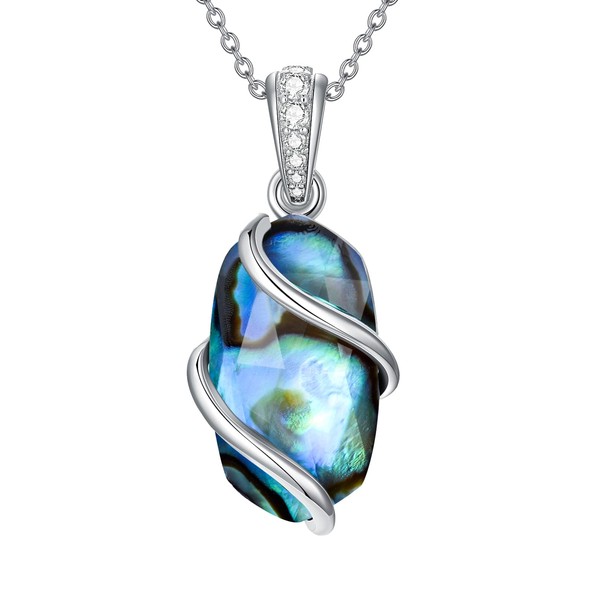 HPQQ Abalone Necklace for Women Sterling Silver Abalone Shell Stone