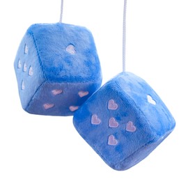 Cyncoy Pair Fuzzy Plush Dice For Car Rearview Mirror, 3’’ Retro Square Heart-shape Decoration Dice For Hanging Car Accessories, Car Decorations For Women (Blue) FD001