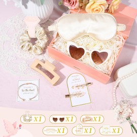 Aileam 6 PCS Bridesmaid Proposal Gifts Bridesmaid Hair Clips Hair Scrunchies Sleep Mask Bachelorette Sunglasses Knot Bracelet Silk Bachelorette Party Wedding Favor Women Girls Gold