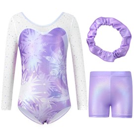 Blaward Gymnastics Leotards for Girls Kids Teens Athletics Leotards with Tumbling Dance Shorts Sparkly Unitards Biketards (Purple SF, 9-10 Years)