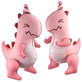 Arrowbash 2 Pcs 4d Pink Dinosaur Balloons Inflatable Matte Dinosaur T Rex Foil Balloons for Dino Themed Birthday Party Decoration Baby Shower Gender Reveal Decorations Favors