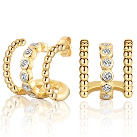 CERSLIMO Earrings Silver 925 Gold, Stud Earrings Silver 925 Stud Gold-Plated Women's Golden Earrings Creoles Chunky Chunky Jewellery Gifts for Men Women, Cubic Zirconia