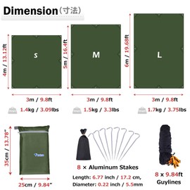 Azarxis Hammock Rain Fly Camping Tarp Canopy Tent Footprint Ground Sheet Picnic Mat, UV Protection and PU 2000mm Waterproof, Lightweight for Camping, Backpacking and Outdoor Adventure (Army Green, L)