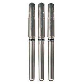 Uni Ball Silver Signo Pen Broad Metallic Gel Ink Rollerball Metal 1mm Tip Nib 0.65mm Line Width With Rubber Grip UM-153 (Pack Of 3)