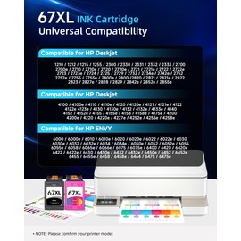 Onorigi 67XL Ink Cartridges Black/Color Combo Pack Compatible for HP Ink 67 67XL Printer Ink for DeskJet 4227e 2855e 2827e 2755e 2700e 2800e 4155e 4255e 2734e 4100 for Envy 6055e 6400 6455e(2 Pack)