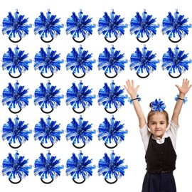 Shappy 24 Pcs 2 Color Mini Pom Poms Hair Ropes for Cheerleading 4 Inch Elastic Cheering Ponytail Holder Cheer Party Gifts(Blue)