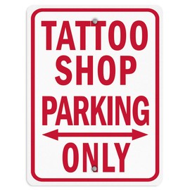 Aluminum Vertical Metal Sign Multiple Sizes Tattoo Shop Parking Red Commercial with Border Weatherproof Street 12x18Inches