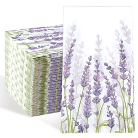100 Pieces Lavender Floral Paper Napkins, 13" x 15.7" Disposable Hand Towels for Bathroom, 2-Ply Decorative Lavender Guest Napkins for Floral Wedding Birthday Tea Party Buffet