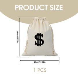 28 x 40 cm White Money Bag with Dollar Sign, Dollar Sign, Gym Bag, Coin Bag with Pull Strap, Dollar Sign, Fabric Bag, Drawstring, Funny Costume Accessories for Clothing, Fancy Dress