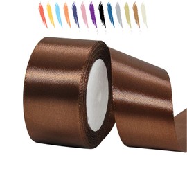 50mm Ribbon,23M Brown Satin Ribbon for Gift Wrapping,Large Thick Fabric Wedding Car Ribbon,Double Sided Ribbon Roll for Crafting,Color Ribbon for DIY or Birthday,Chrismas Party Decorations