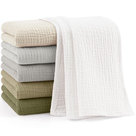 Bearmoss Muslin Baby Washcloths 100% Cotton Baby Bath Wash Cloth Large Ultra-Absorbent Burp Cloth Soft Baby Face Towel for Newborn Baby Boy and Girl, 23x23inch 6 Pack (Mossy Rocks)