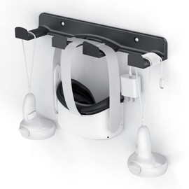 HomeMount VR Wall Mount for Oculus Quest 2/Rift, Valve Index, HTC Vive, PSVR - Space-Saving Headset & Controller Hanger with Rounded Corners (Black)