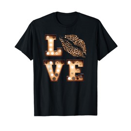 Love Leopard Print Lips Big Letters Fashion Cheeta Print T-Shirt