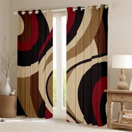 Black Red Brown Window Curtain Vintage Abstract Stripes Curtains for Kids Girls Women Adult Bedroom Decor Geometric Circle Waves Window Treatment Curtain Soft Polyester Window Drapes,52Wx84L