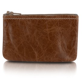 Genuine Leather Small Zipper Pouch Coin Purse for Women Change Holder for Men Size 4 x2.5 Made in U.S.A