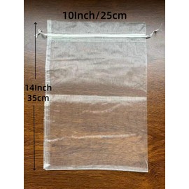 LYSXP - 30 bolsas de organza de 25.4 x 35.56 cm, color marfil, grandes bolsas de organza transparentes con cordón para fiesta, Navidad, bolsas de caramelo..