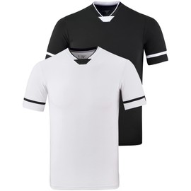 2 Pack Youth Boys' Soccer Jerseys, Black White Training Shirts for Kids, Dry Fit Athletic Performance Short Sleeve Tees (Medium)