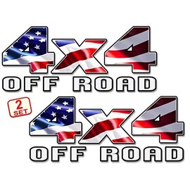 4x4 Off Road American Flag USA Patriotic Vinyl Decal Set 13.4"x 5.7"