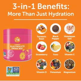 ZYN Electrolyte Drink Mix Hydration Packets (30 Servings), Strawberry Yuzu Electrolytes Powder, Hydration Packets w/Turmeric Curcumin, Vitamin C & D, Zinc, Hydrate & Recover Electrolyte Powder