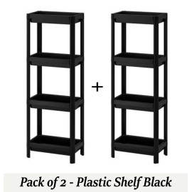 IKEA 4 Tier Plastic Shelving Unit White Black Kitchen Bathroom Organizer Corner Shelf - 2 x 4 Tier Black Stand