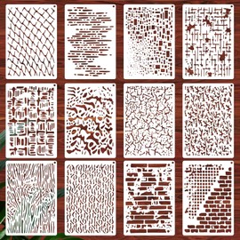 Pack of 12 Geometric Textures Stencils Painting, Reusable Craft Items, Stencil, DIY Stencils, Textile Design, for Scrapbooking, Wood, Wall and Tile Painting and Other Craft Projects
