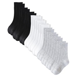 Pareberry 10 Pairs Boys Girls Soft Cotton Crew Dress Socks Seamless Toe School Socks (US, Alpha, Medium, Regular, C01-Black/White/Light Gray)